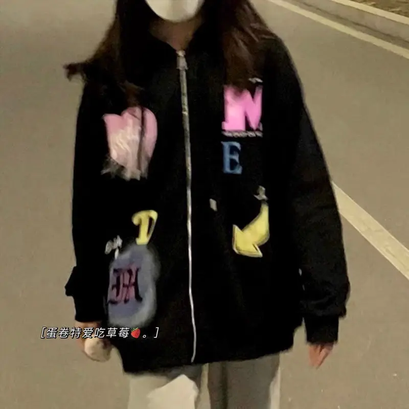 Hoodie Hip Hop Punk Vintage Women Zipper Sweatshirt Spring Kpop Loose Cartoon Pattern Print Embroidery Clothes Streetwear Black
Hoodie Hip Hop Punk Vintage Women Zipper Sweatshirt Spring Kpop Loose Cartoon Pattern Print Embroidery Clothes Streetwear Black