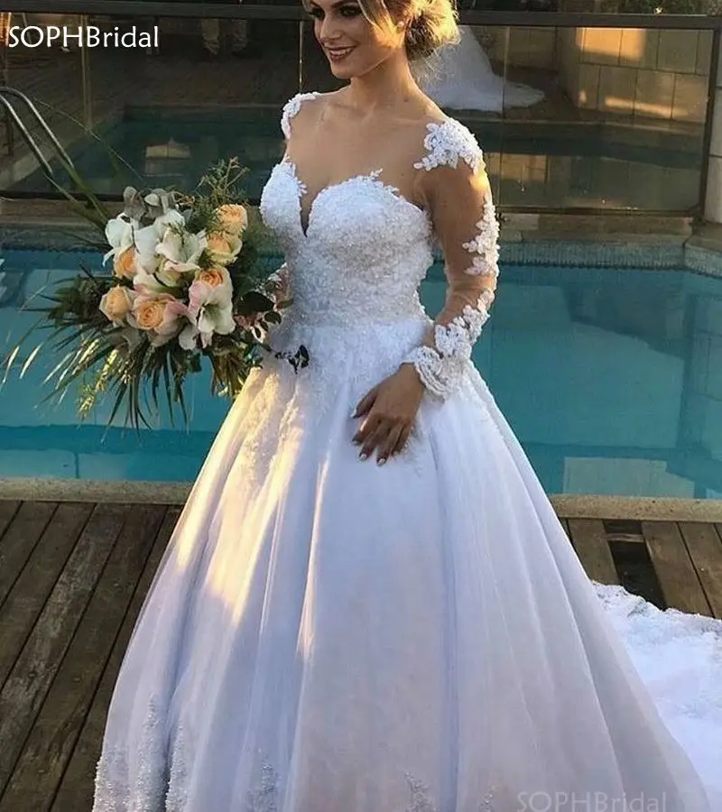 Luxury Lace Appliques Wedding Dress Bead Scoop Vestido de Noiva Long Sleeves Robe mariage Bride Dress Chapel Train Bodas платье
Luxury Lace Appliques Wedding Dress Bead Scoop Vestido de Noiva Long Sleeves Robe mariage Bride Dress Chapel Train Bodas платье