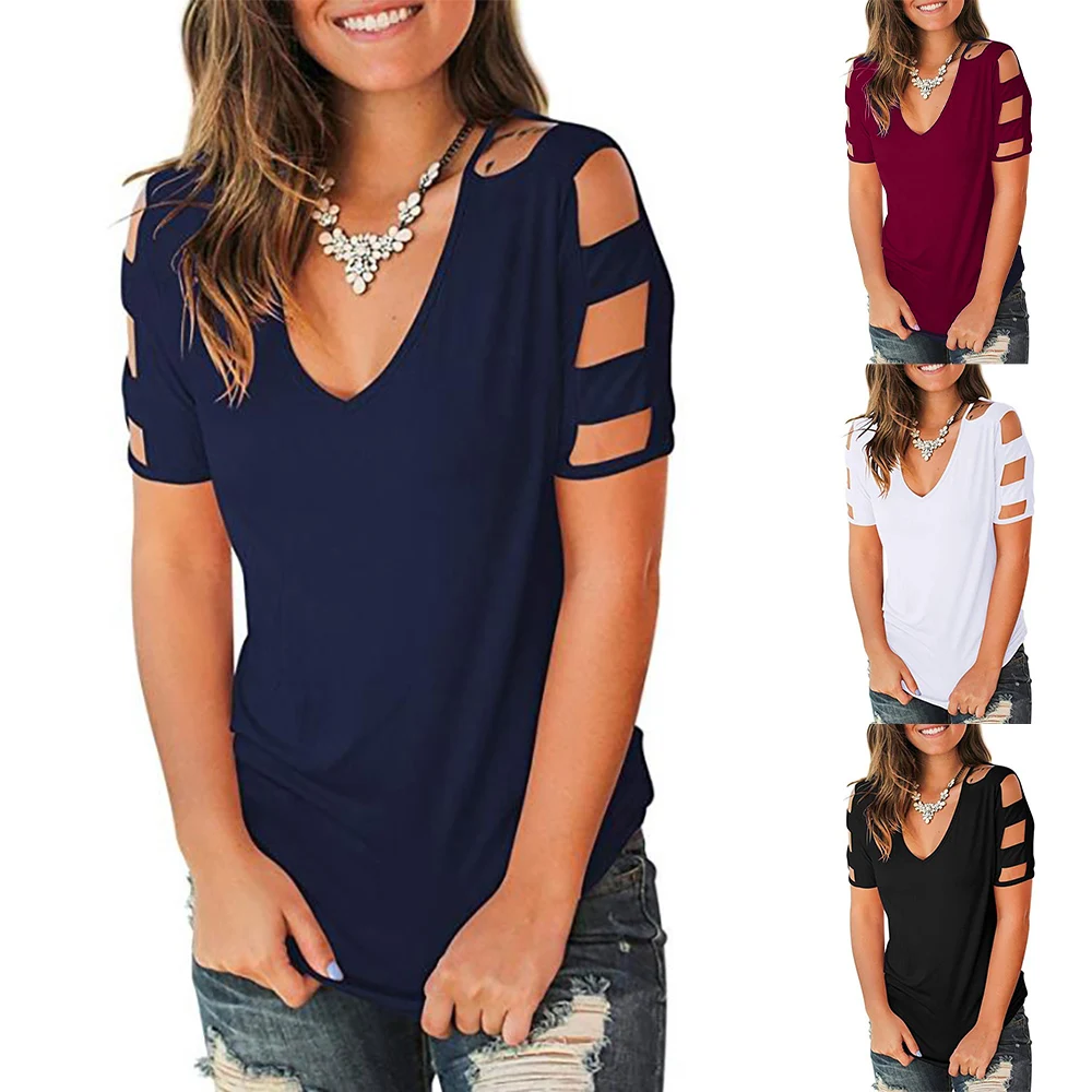 Solid Color Sexy Cold Shoulder T Shirt Women 2021 Summer Short Sleeve Hollow Out T-shirt Female Casual Fashion Tee Tops
Solid Color Sexy Cold Shoulder T Shirt Women 2021 Summer Short Sleeve Hollow Out T-shirt Female Casual Fashion Tee Tops