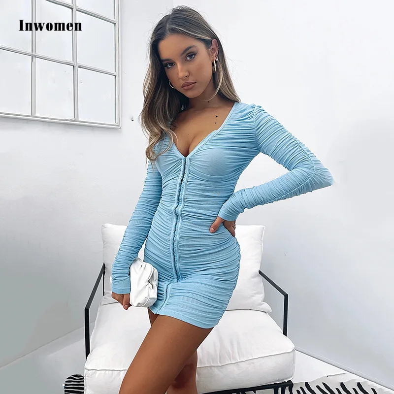 Inwomen Sexy Blue Bodycon Pleated Mini Dress Women 2021 Autumn New Fashion V-neck Long Sleeve Dresses Casual Dress Vestidos
Inwomen Sexy Blue Bodycon Pleated Mini Dress Women 2021 Autumn New Fashion V-neck Long Sleeve Dresses Casual Dress Vestidos