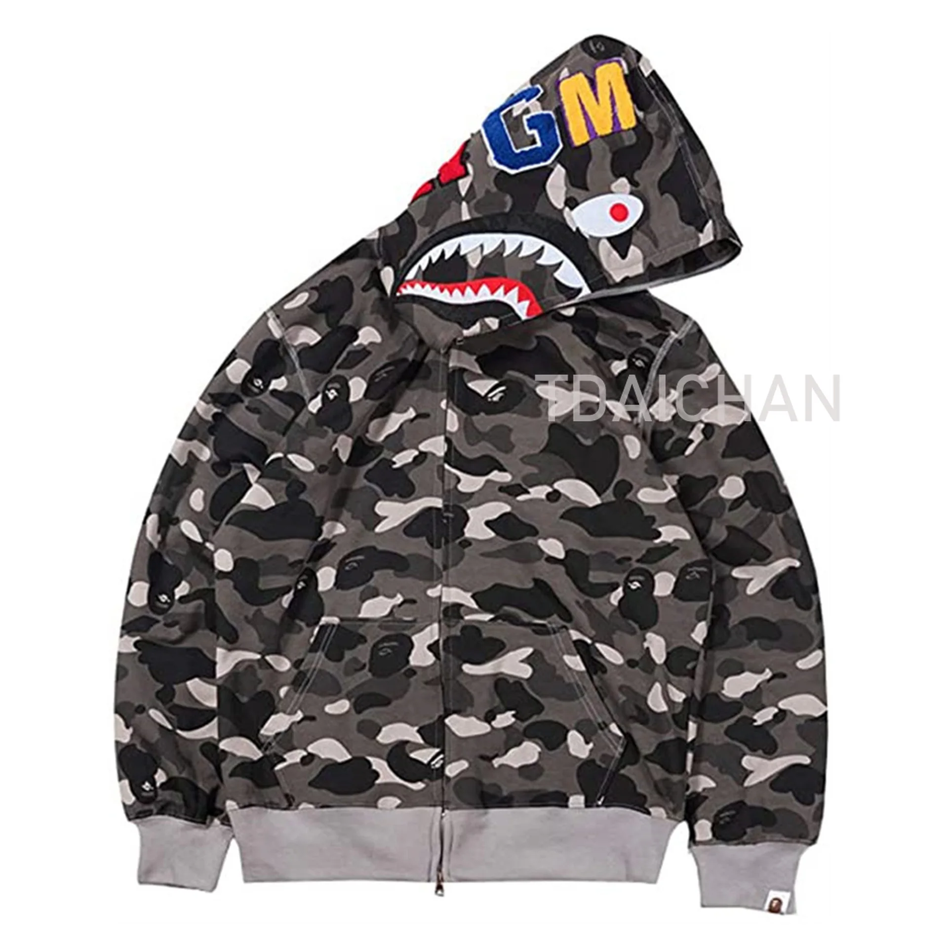 

2021 SHARKS Hoodies Winter Fashion Camouflage Couples Wear Hoody Casual Cardigan Hooded Shark Coat Streetwear Men Jacket