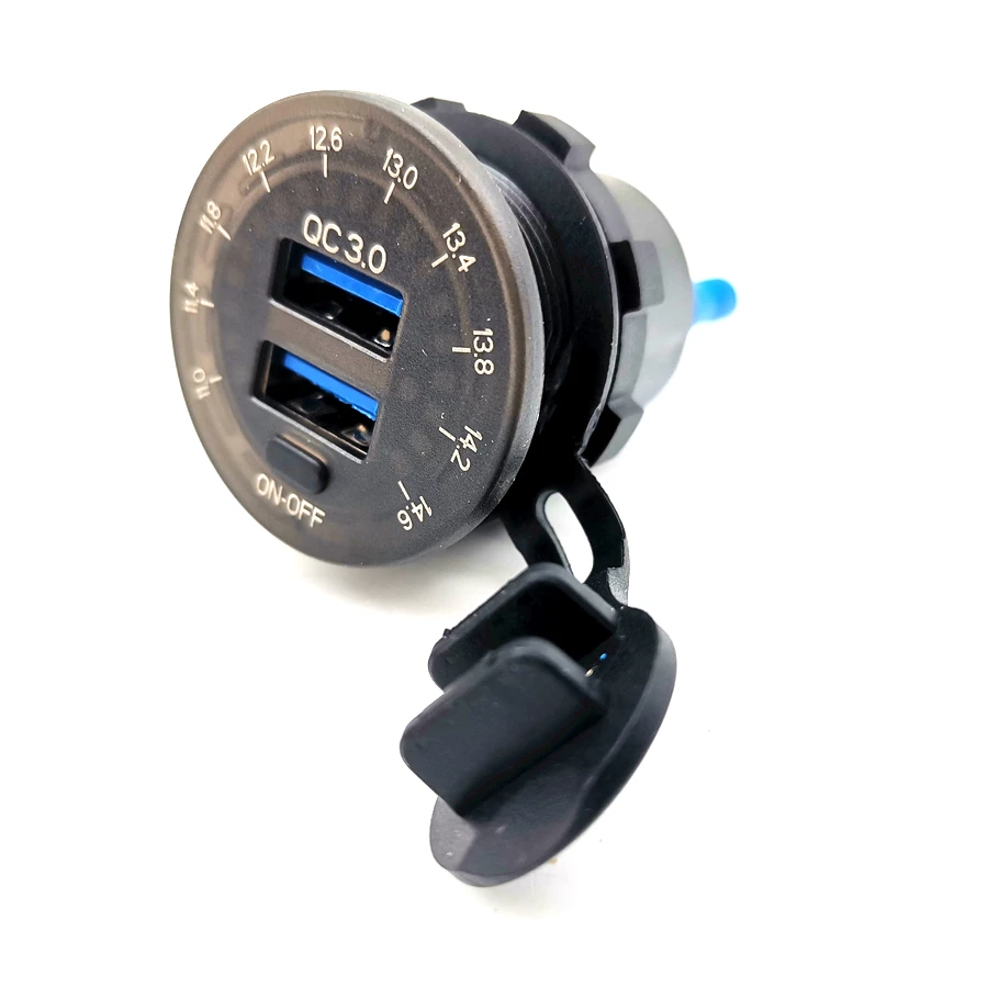 QC 3.0 Car Dual USB Phone Charger with LED Voltage Meter ON OFF Switch Waterproof
QC 3.0 Car Dual USB Phone Charger with LED Voltage Meter ON OFF Switch Waterproof