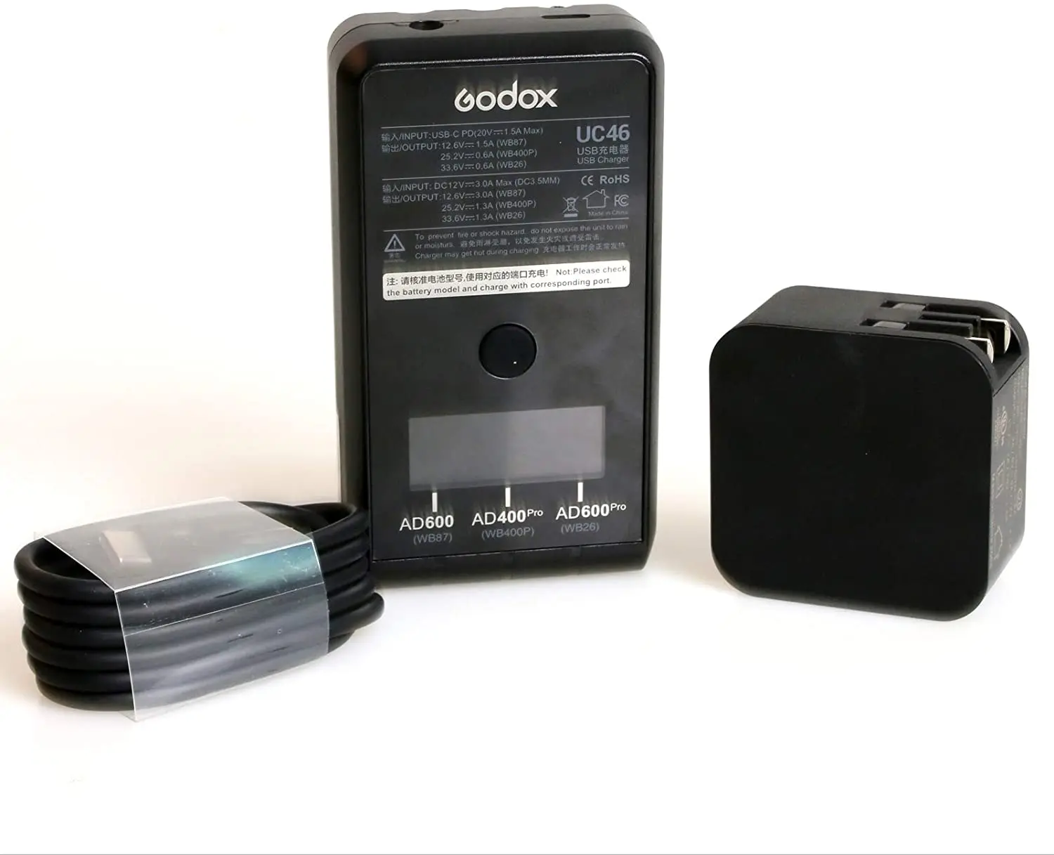 Зарядное устройство Godox UC46 30 Вт PD с зарядным кабелем типа C для AD400pro AD600