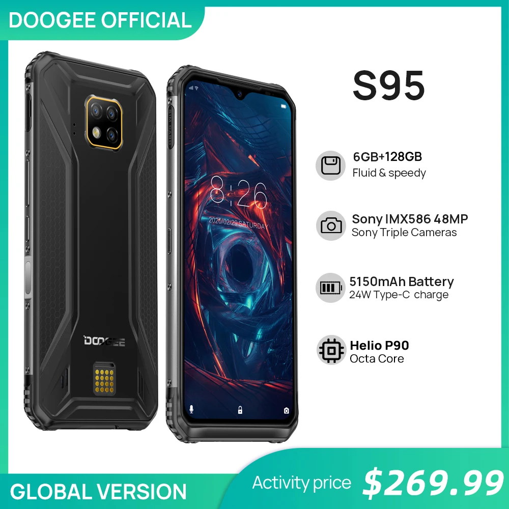 

DOOGEE S95 смартфон с 5,5-дюймовым дисплеем, восьмиядерным процессором Helio P90, ОЗУ 6 ГБ, ПЗУ 6,3 ГБ, 48 МП, Android 128, 9,0 мАч