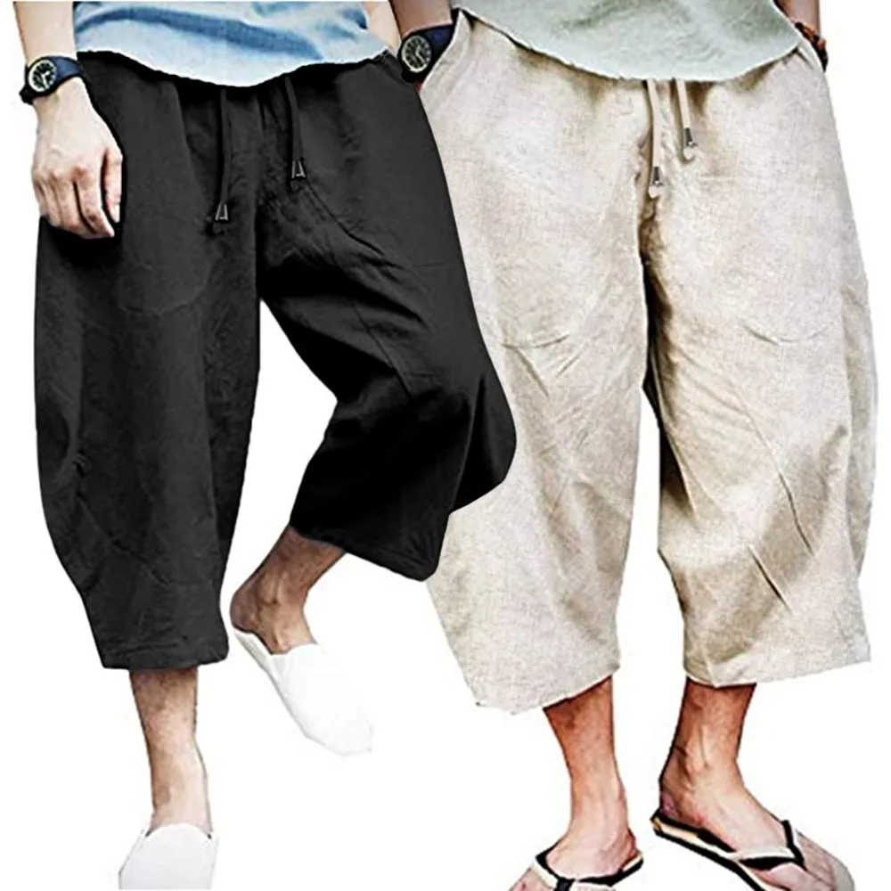 Men's Summer Linen Cropped Cross Pants Fashion Wide-Legged Baggy Casual Loose Big Pocket Pants Drawstring Trousers
Men's Summer Linen Cropped Cross Pants Fashion Wide-Legged Baggy Casual Loose Big Pocket Pants Drawstring Trousers
