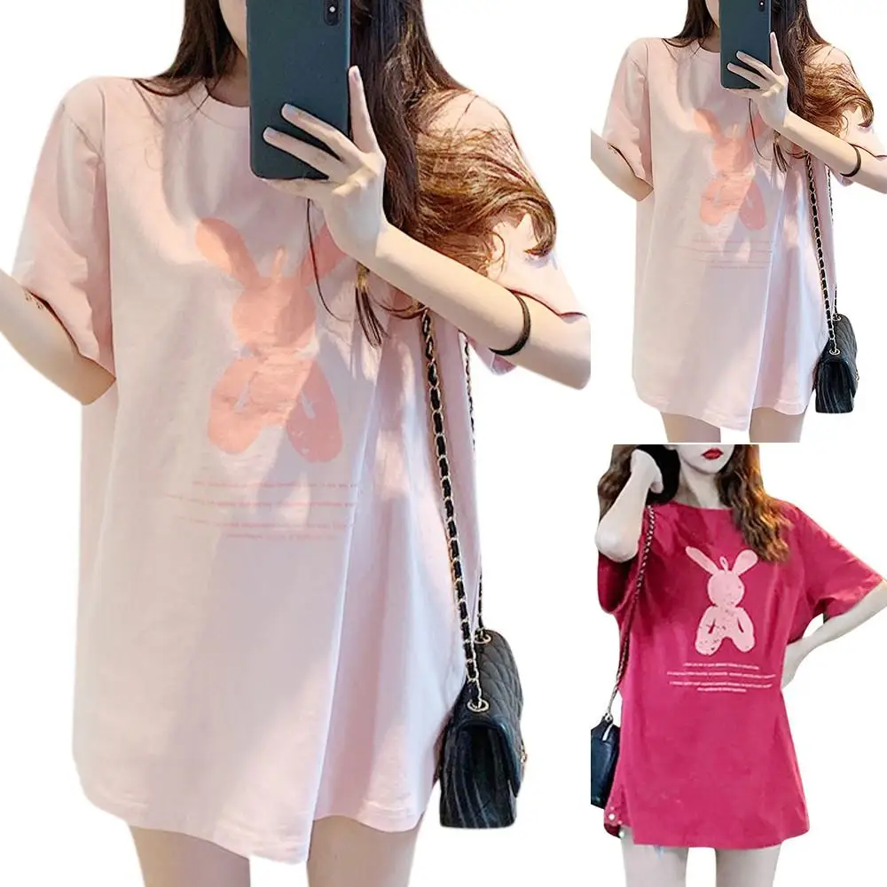 Ladies Summer Cute Rabbit Print Short Sleeve Tops Round Neck Cotton Cartoon T-shirt for Women Fashion Casual Loose Long Tees
Ladies Summer Cute Rabbit Print Short Sleeve Tops Round Neck Cotton Cartoon T-shirt for Women Fashion Casual Loose Long Tees