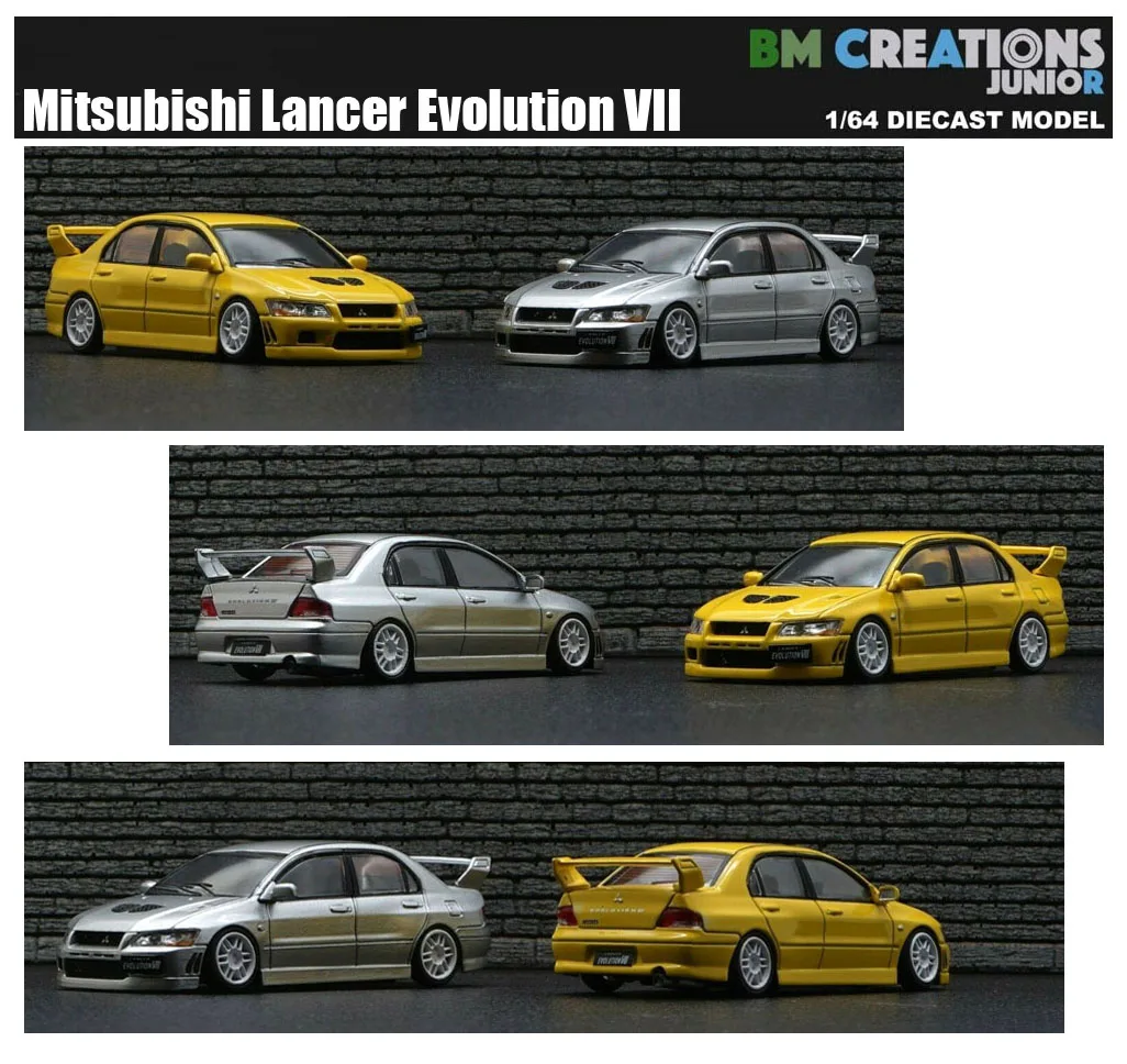 

New 1/64 Scale Miniature Car MitsuBbishi LancerR Evolution +wheels VII Light Hand Drive by BM Creations JUNIOR Diecast toys