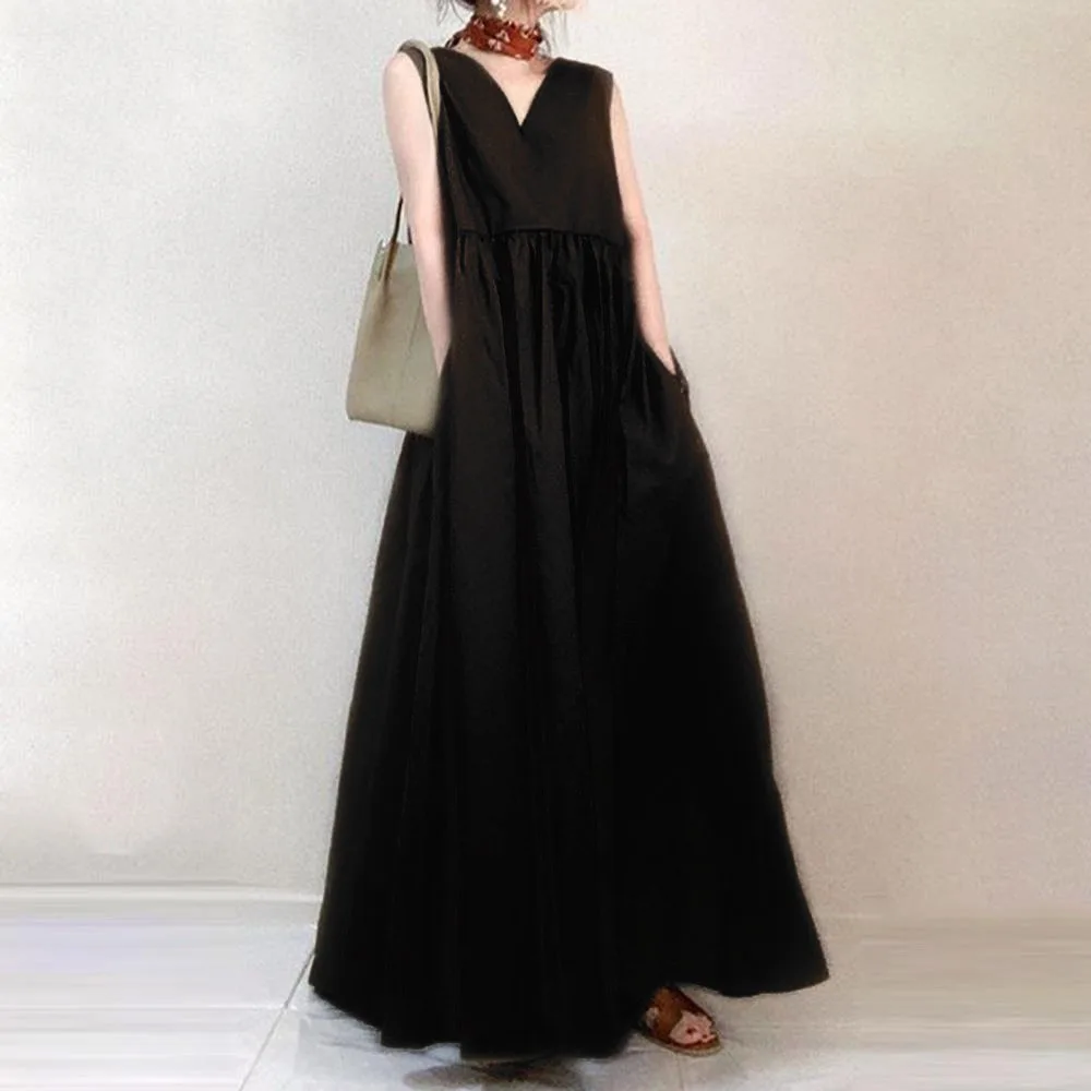 Summer New Style Big Loose Sleeveless Women's Dress Solid Color 2021 Temperament High Waist V-neck Pocket Folds Casual 2021
Summer New Style Big Loose Sleeveless Women's Dress Solid Color 2021 Temperament High Waist V-neck Pocket Folds Casual 2021