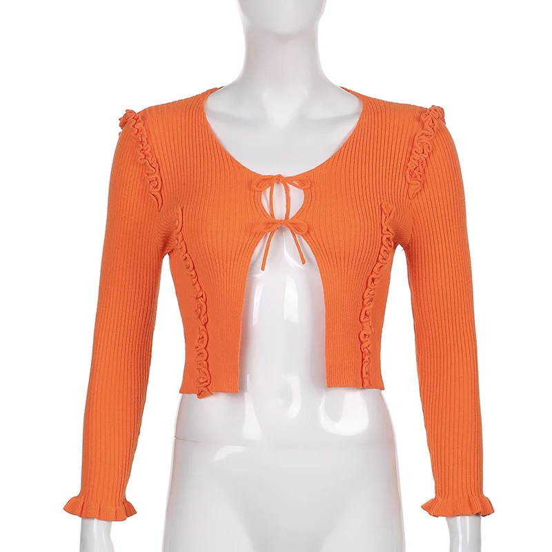 Waatfaak Lace Up Hollow Out Cropped Cardigan Women Ruffles Patchwork Knitted Sweater Vintage V Neck Basic Y2K Cardigan Orange
Waatfaak Lace Up Hollow Out Cropped Cardigan Women Ruffles Patchwork Knitted Sweater Vintage V Neck Basic Y2K Cardigan Orange