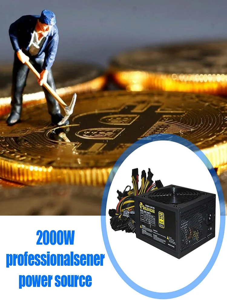 

1800W 2000W 2400W BTC ETH Bitcoin Mining Miner PSU Power Supply Source 110V-240V ATX 95% Efficiency Support 8 GPU Graphic Card