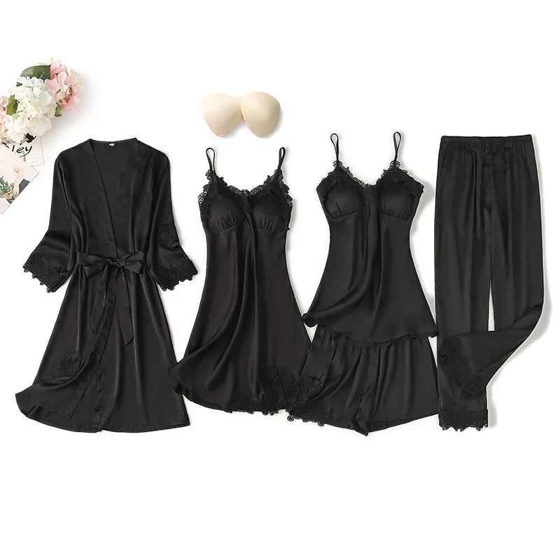 5Pcs Satin Sleepwear Lady Pajamas Suit Nighty&Robe Set Sexy Intimate Lingerie Casual Bridal Wedding Gift Homewear Nightgown
5Pcs Satin Sleepwear Lady Pajamas Suit Nighty&Robe Set Sexy Intimate Lingerie Casual Bridal Wedding Gift Homewear Nightgown