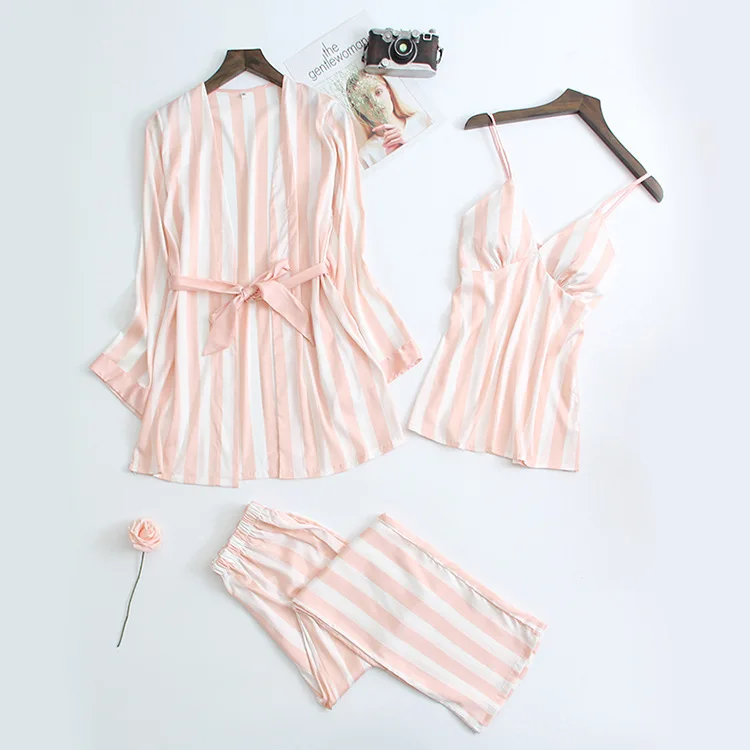 Sexy Women Pajamas Three Sets Spring and Autumn Sexy Striped Suit Robe Trousers Robe Sets Plus Size Sleepwear
Sexy Women Pajamas Three Sets Spring and Autumn Sexy Striped Suit Robe Trousers Robe Sets Plus Size Sleepwear