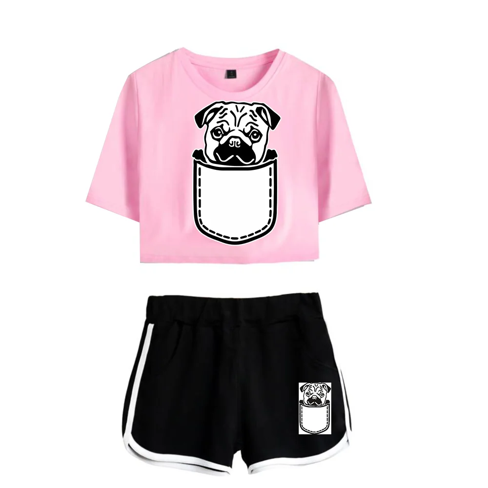 Popular FUNNY PUG Exposed Navel Pink T-shirt+Black Shorts Women's two-piece Sets Casual Girl's Cute Printing Animal Dog Suits
Popular FUNNY PUG Exposed Navel Pink T-shirt+Black Shorts Women's two-piece Sets Casual Girl's Cute Printing Animal Dog Suits