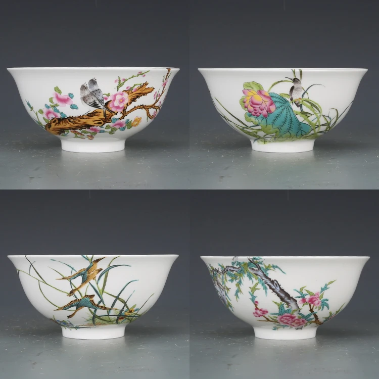 

Qing Dynasty Qianlong enamel bowl with plum, orchid, bamboo and chrysanthemum, 4 pieces/pack,FREE SHIPPING