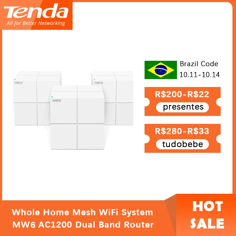 Tenda MW6 WiFi Gigabit Router Whole Home Mesh WiFi System with 11AC 2.4G/5.0GHz Wireless WI-FI Repeater, APP Remote Manage
Tenda MW6 WiFi Gigabit Router Whole Home Mesh WiFi System with 11AC 2.4G/5.0GHz Wireless WI-FI Repeater, APP Remote Manage