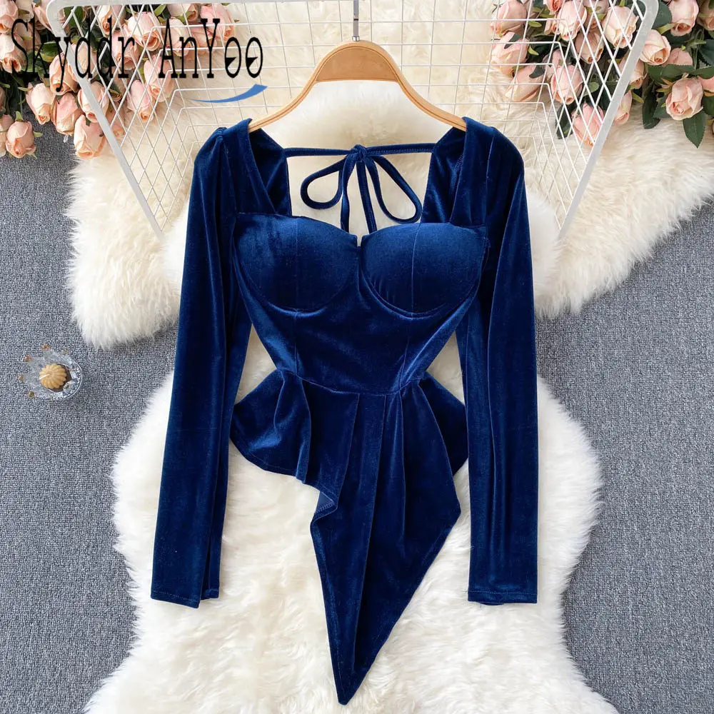 Women's Elegant Blouse 2021 Velvet Irregular Shirt Long Sleeve Blusas Fashion New Female Blouses Strapless Backless Crop Tops
Women's Elegant Blouse 2021 Velvet Irregular Shirt Long Sleeve Blusas Fashion New Female Blouses Strapless Backless Crop Tops