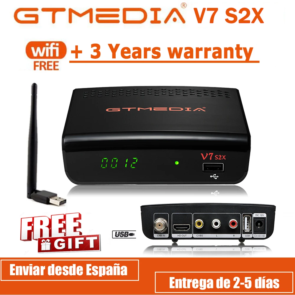 Спутниковый декодер Gtmedia V7 S2X DVB-S2 P 1080 обновленный V7S HD с USB Wi-Fi V7S2X без приложения |