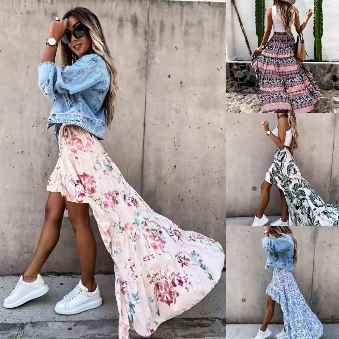 2021 European and American summer new style printed temperament flower elegant irregular skirt women
2021 European and American summer new style printed temperament flower elegant irregular skirt women