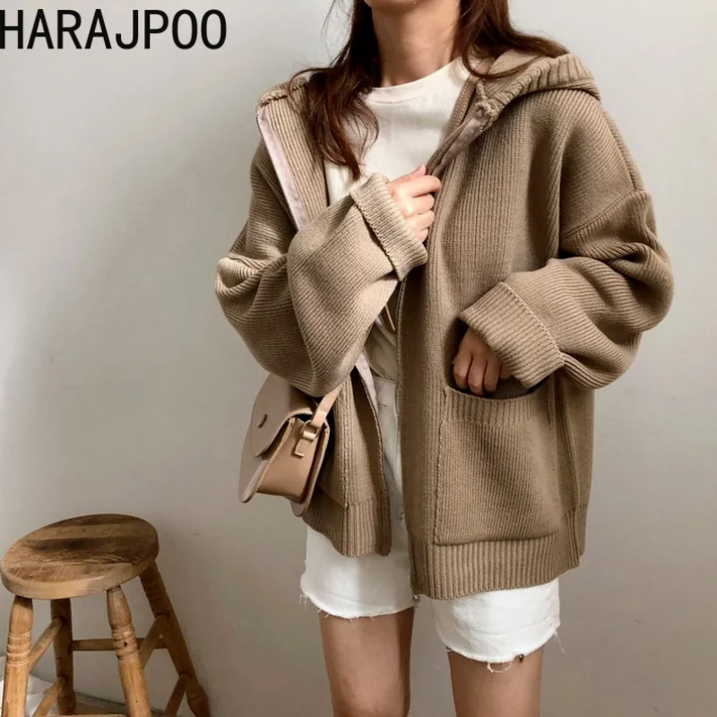 Harajpoo Female Hoodies Knitted Sweater Women Fall Winter 2021 New Lazy Style Warm Zipper Loose Korean Simplee Green Cardigan
Harajpoo Female Hoodies Knitted Sweater Women Fall Winter 2021 New Lazy Style Warm Zipper Loose Korean Simplee Green Cardigan