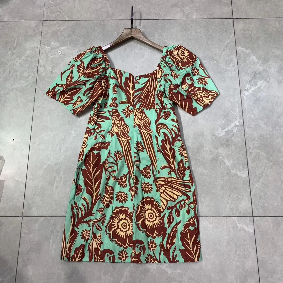 Women's Square Collar Short Sleeve Hepburn Vintage Print Cotton Dress Lady Front Button Pocket Festa Vestidos
Women's Square Collar Short Sleeve Hepburn Vintage Print Cotton Dress Lady Front Button Pocket Festa Vestidos