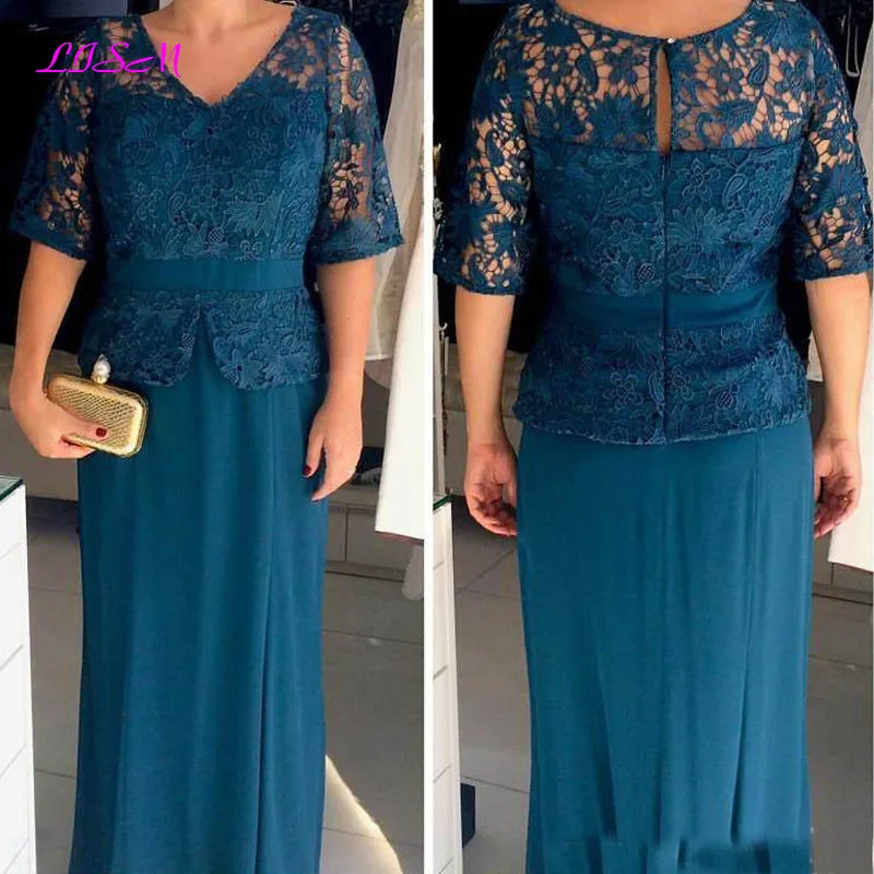 Modest Chiffon Mother Of The Bride Dresses Plus Size Lace Half Sleeve V-Neck Mother Gowns for Bride Wedding Guest Dress
Modest Chiffon Mother Of The Bride Dresses Plus Size Lace Half Sleeve V-Neck Mother Gowns for Bride Wedding Guest Dress