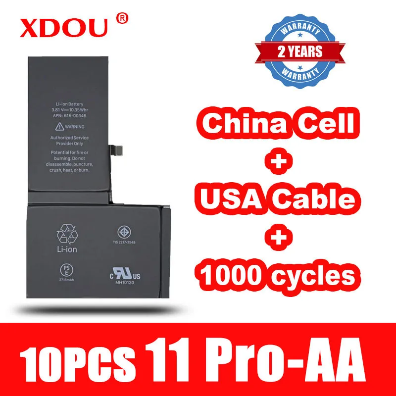 10 шт., аккумулятор XDOU для IPhone 11 Pro, 11 Pro, 3190 мАч, замена 100% кобальта, Китай, ячейка, США, кабель, 1000 циклов для Apple AA
10 шт., аккумулятор XDOU для IPhone 11 Pro, 11 Pro, 3190 мАч, замена 100% кобальта, Китай, ячейка, США, кабель, 1000 циклов для Apple AA