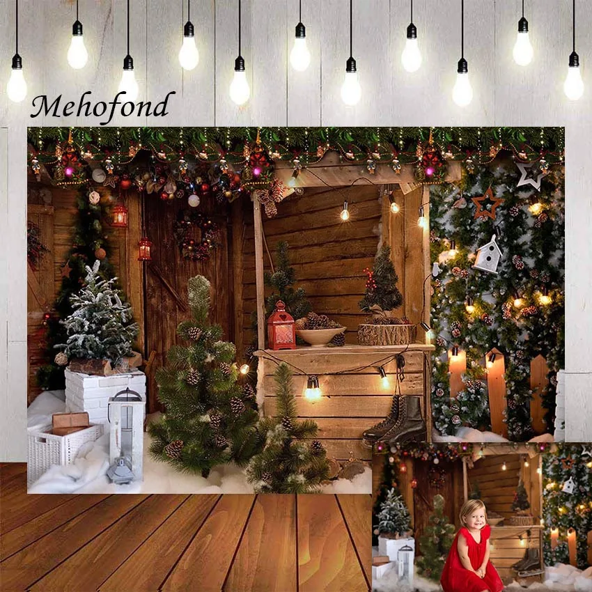 

Фон для фотосъемки Mehofond зимний винтажный деревянный дом Рождественская елка огни подарок для детей семейный портрет фон для фотостудии