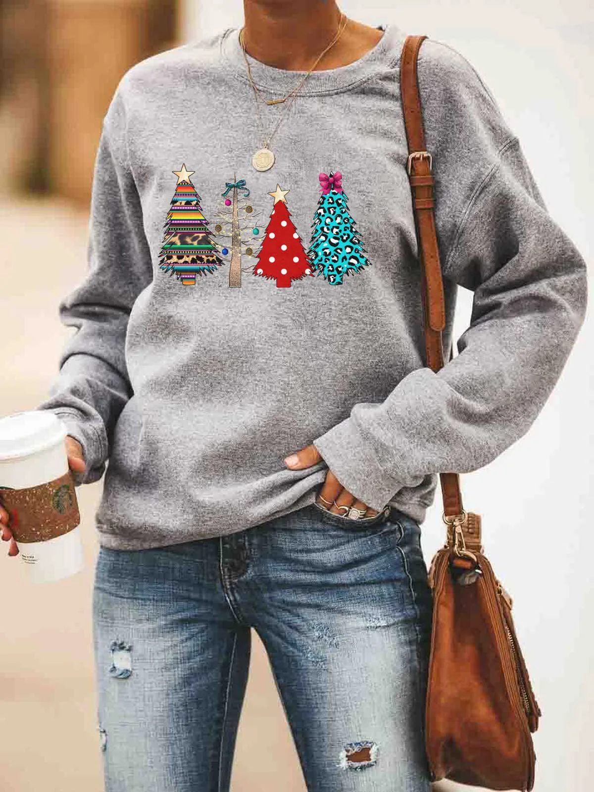 Popular women's bottomed sweater four Christmas tree printed round neck long sleeve Pullover
Popular women's bottomed sweater four Christmas tree printed round neck long sleeve Pullover