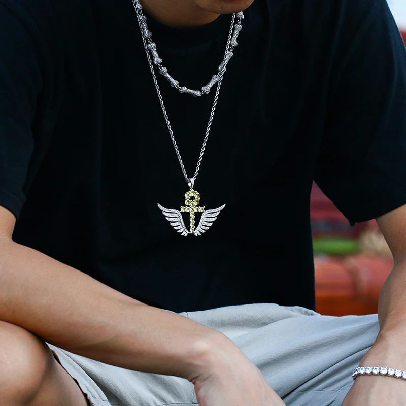 Hip Hop Jewelry Fashion Cross Plus Angel Wing Necklace Yellow Zircon With Crystal Stainless Steel Pendant For Men Women Gift
Hip Hop Jewelry Fashion Cross Plus Angel Wing Necklace Yellow Zircon With Crystal Stainless Steel Pendant For Men Women Gift
