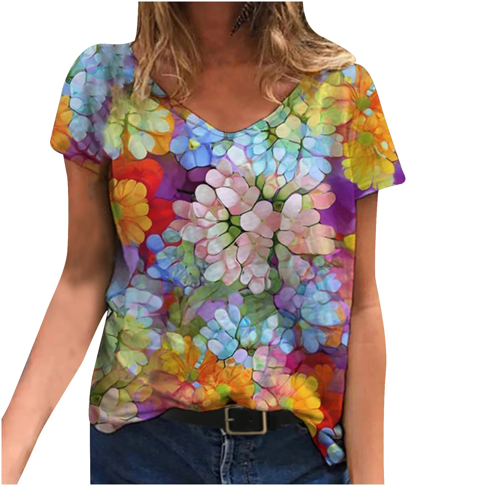 T-shirts Women Fashion Floral Printing T-shirt V-neck Short Sleeve Casual Loose Blouse Summer Woman T-shirts 2021 Manga Corta
T-shirts Women Fashion Floral Printing T-shirt V-neck Short Sleeve Casual Loose Blouse Summer Woman T-shirts 2021 Manga Corta