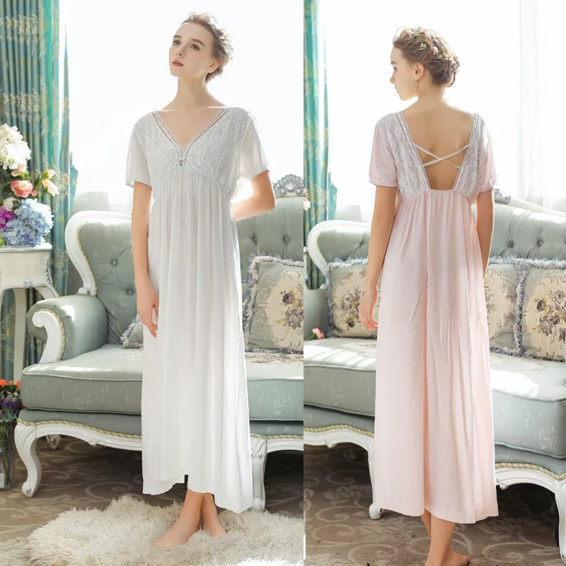 Retro Palace Nightdress Female Summer V-neck Lace Cotton Long Nightgown Short Sleeve Sexy Nightwear Women Plus Size Sleepwear 
Retro Palace Nightdress Female Summer V-neck Lace Cotton Long Nightgown Short Sleeve Sexy Nightwear Women Plus Size Sleepwear