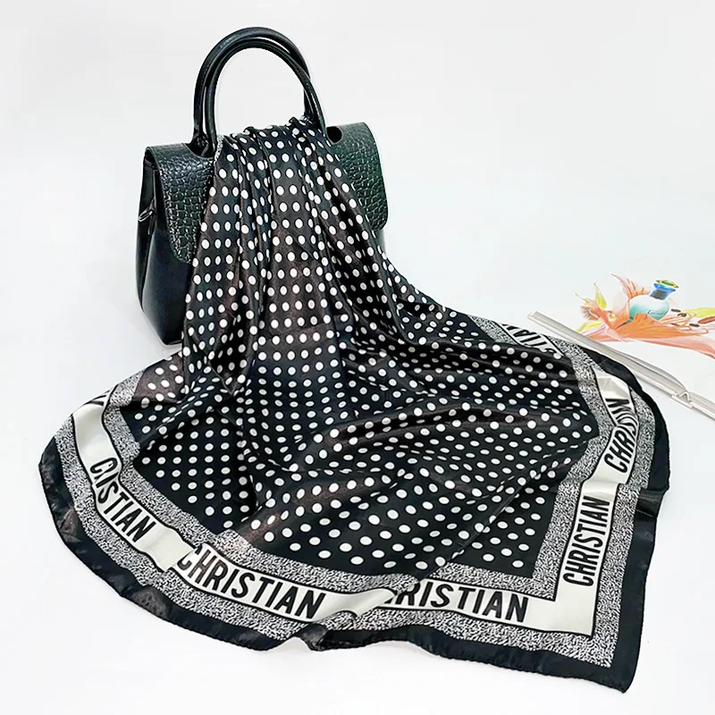 2021 New Women's Silk Scarf 90x90cm Large Square Stain Silk Scarf Women Luxury Shawls Black Polka Dot Neck Masks for Ladies
2021 New Women's Silk Scarf 90x90cm Large Square Stain Silk Scarf Women Luxury Shawls Black Polka Dot Neck Masks for Ladies