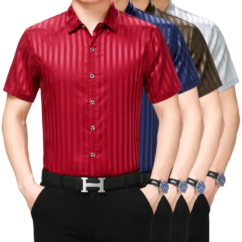 Casual Dresses Short 2020 Official Summer Work Clothes Dark Blue Burgundy Dresses Large Size Silk Mens Striped Shirts Red White
Casual Dresses Short 2020 Official Summer Work Clothes Dark Blue Burgundy Dresses Large Size Silk Mens Striped Shirts Red White