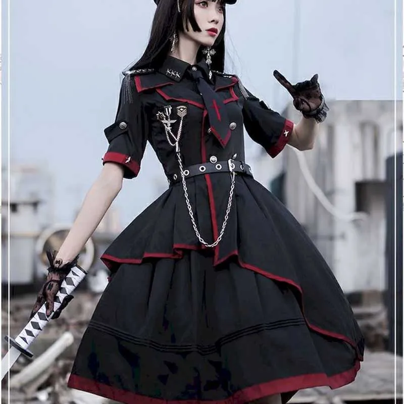 Spring And Autumn Solid Color Military Uniform Women's Dress Inch Sleeve Sleeve Loser Dust Tie Skirt Full Set Dress Lolita Origi
Spring And Autumn Solid Color Military Uniform Women's Dress Inch Sleeve Sleeve Loser Dust Tie Skirt Full Set Dress Lolita Origi