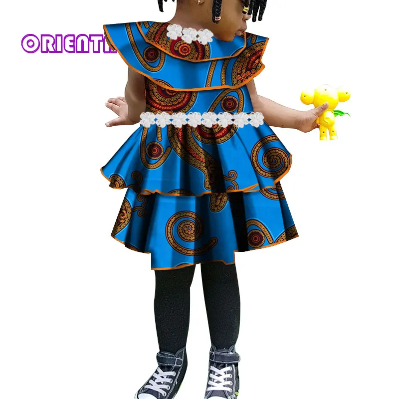 Cute African Girl Dress Kids Children Print Floral with White Flower Bazin Riche Summer Africa Dresses WYT79 | Тематическая одежда