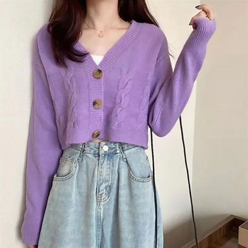 Autumn Winter Short High Waist Solid Color Sweater Women Single-breasted Knit Cardigan Small Sweter Women Jacket New Top Female
Autumn Winter Short High Waist Solid Color Sweater Women Single-breasted Knit Cardigan Small Sweter Women Jacket New Top Female