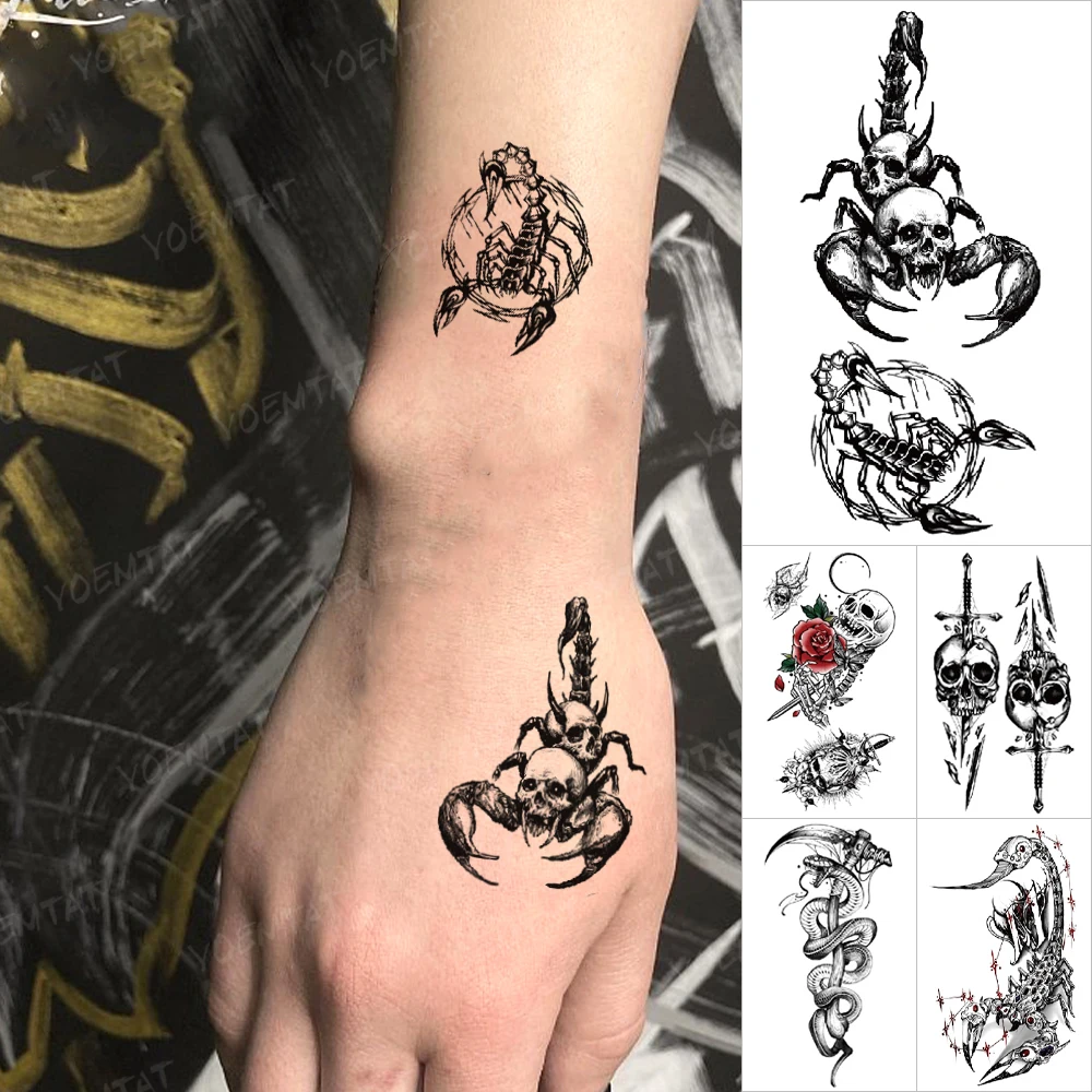 Scorpion Skull Animal Waterproof Temporary Tattoo Stickers Black Snake Death Scythe Flash Tattoos Women Men Body Art Fake Tatto
Scorpion Skull Animal Waterproof Temporary Tattoo Stickers Black Snake Death Scythe Flash Tattoos Women Men Body Art Fake Tatto