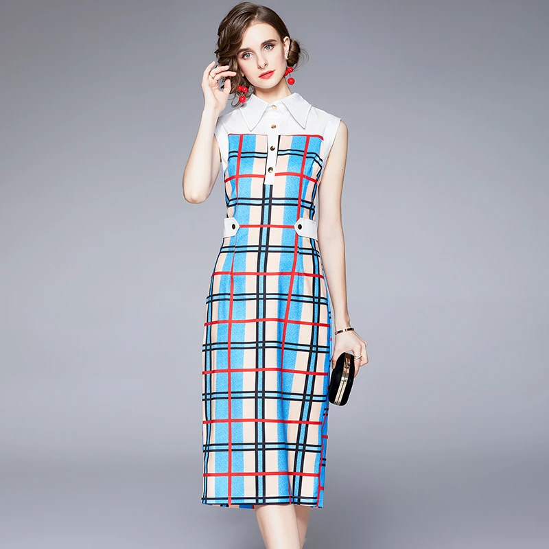 Runway Designer Shirt Collar Vintage Plaid Dress 2021 Summer Sleeveless Knee-Length Bodycon Pencil Office Work Dress N4537
Runway Designer Shirt Collar Vintage Plaid Dress 2021 Summer Sleeveless Knee-Length Bodycon Pencil Office Work Dress N4537