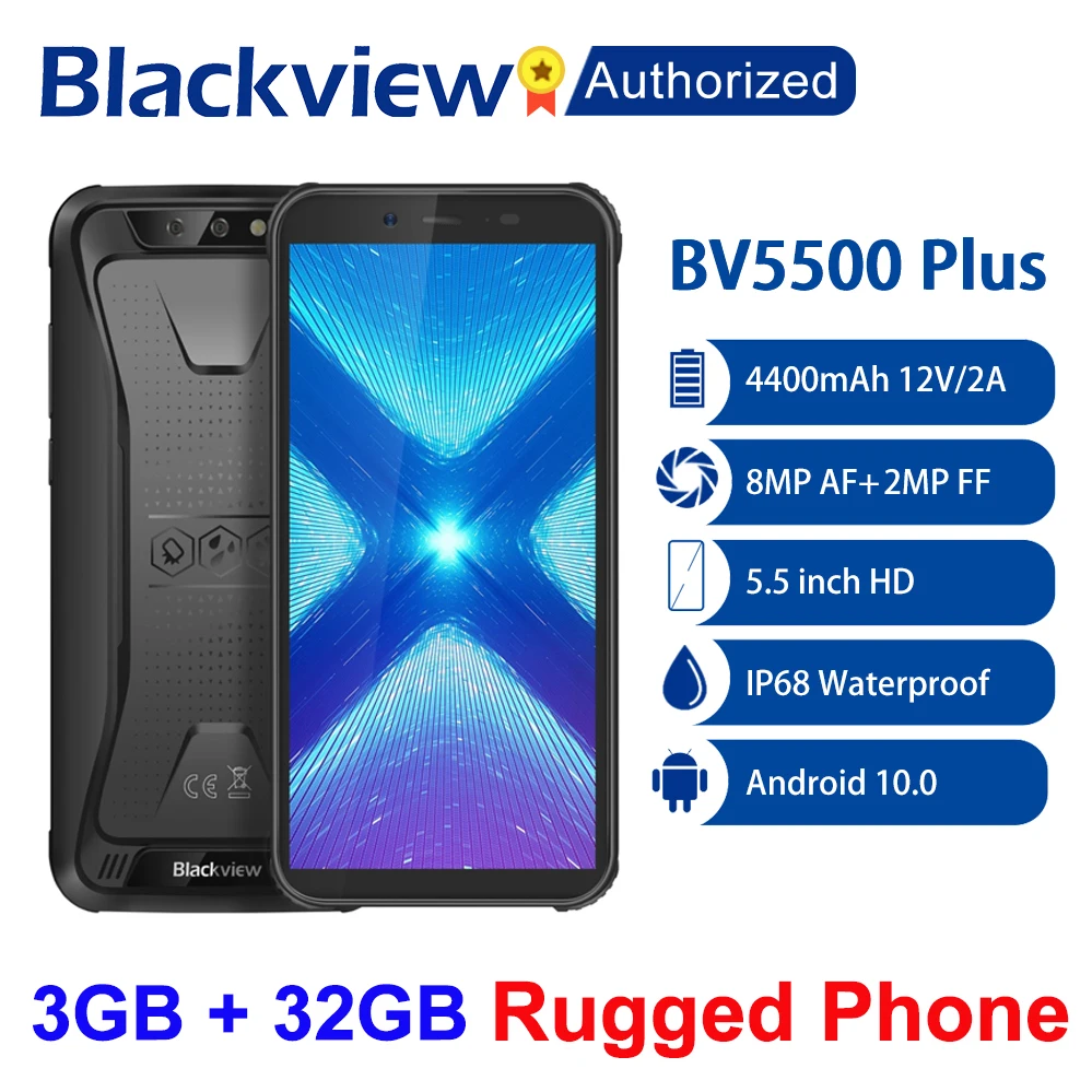 

Смартфон Blackview BV5500 Plus, прочный, IP68, экран 5,5 дюйма, 3 Гб ОЗУ 32 Гб ПЗУ, Android 10, MT6739 четыре ядра, NFC OTG, 4G мобильный телефон