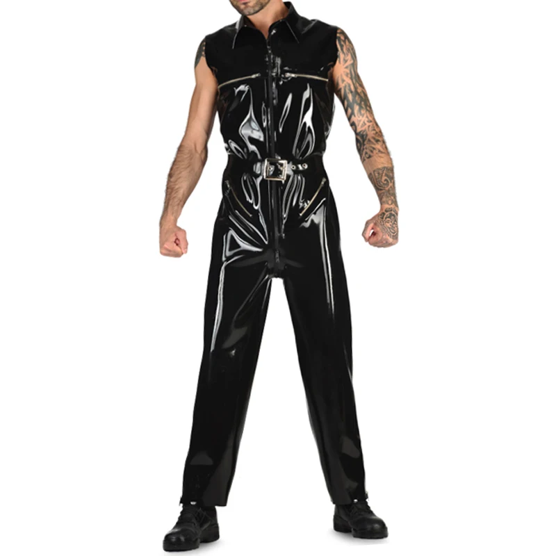Black Sexy Loose Latex Catsuit Sleeveless Front To Crotch Zip Breasts Zipper Rubber Bodysuit Overall Zentai Body Suit LTY-0294 
Black Sexy Loose Latex Catsuit Sleeveless Front To Crotch Zip Breasts Zipper Rubber Bodysuit Overall Zentai Body Suit LTY-0294