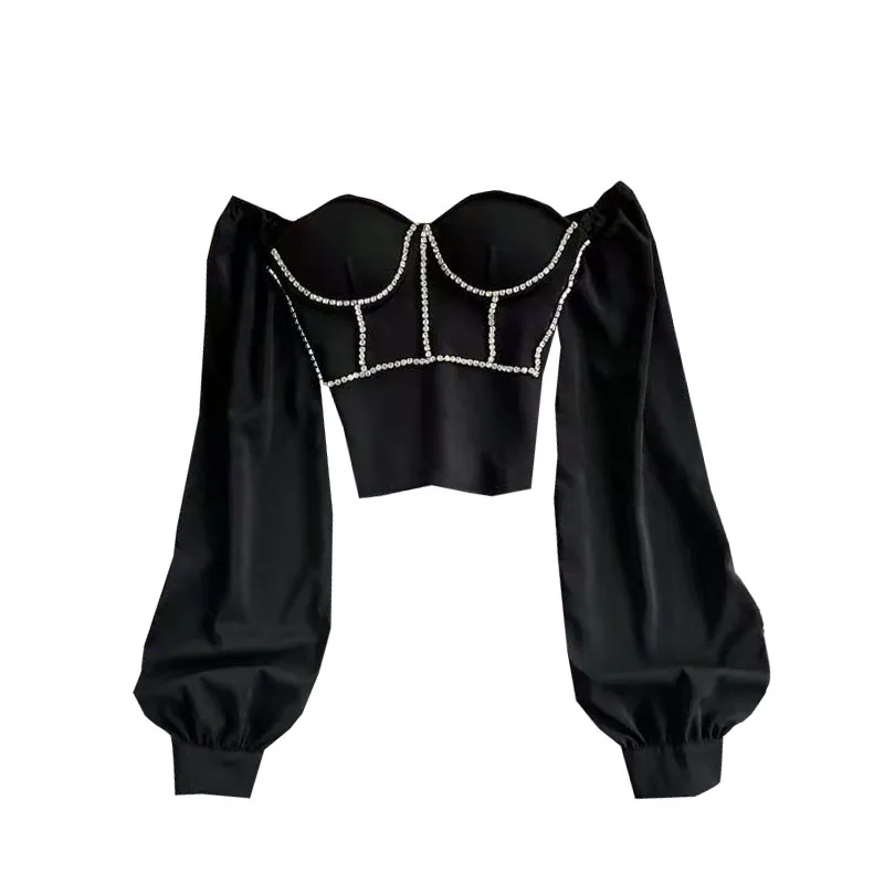 2022 Spring Women Sexy Blouse Rhinestone Slim Fashion French Court Long Sleeve Off Shoulder Clubwear Crop Tops Elegant
2022 Spring Women Sexy Blouse Rhinestone Slim Fashion French Court Long Sleeve Off Shoulder Clubwear Crop Tops Elegant