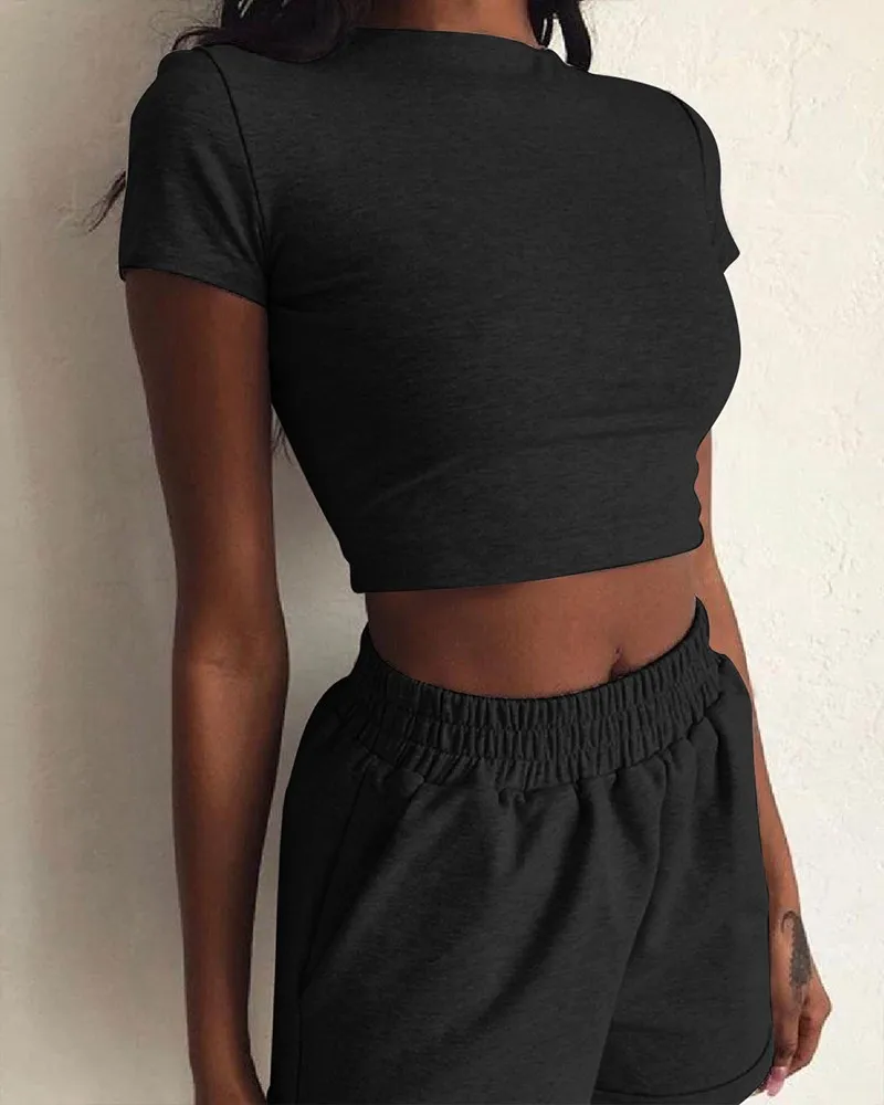 2PCS New Casual Women Summer Clothes Sets Short Sleeve Crop Tops + Elastic High Waist Shorts Solid Color Female Outfits
2PCS New Casual Women Summer Clothes Sets Short Sleeve Crop Tops + Elastic High Waist Shorts Solid Color Female Outfits