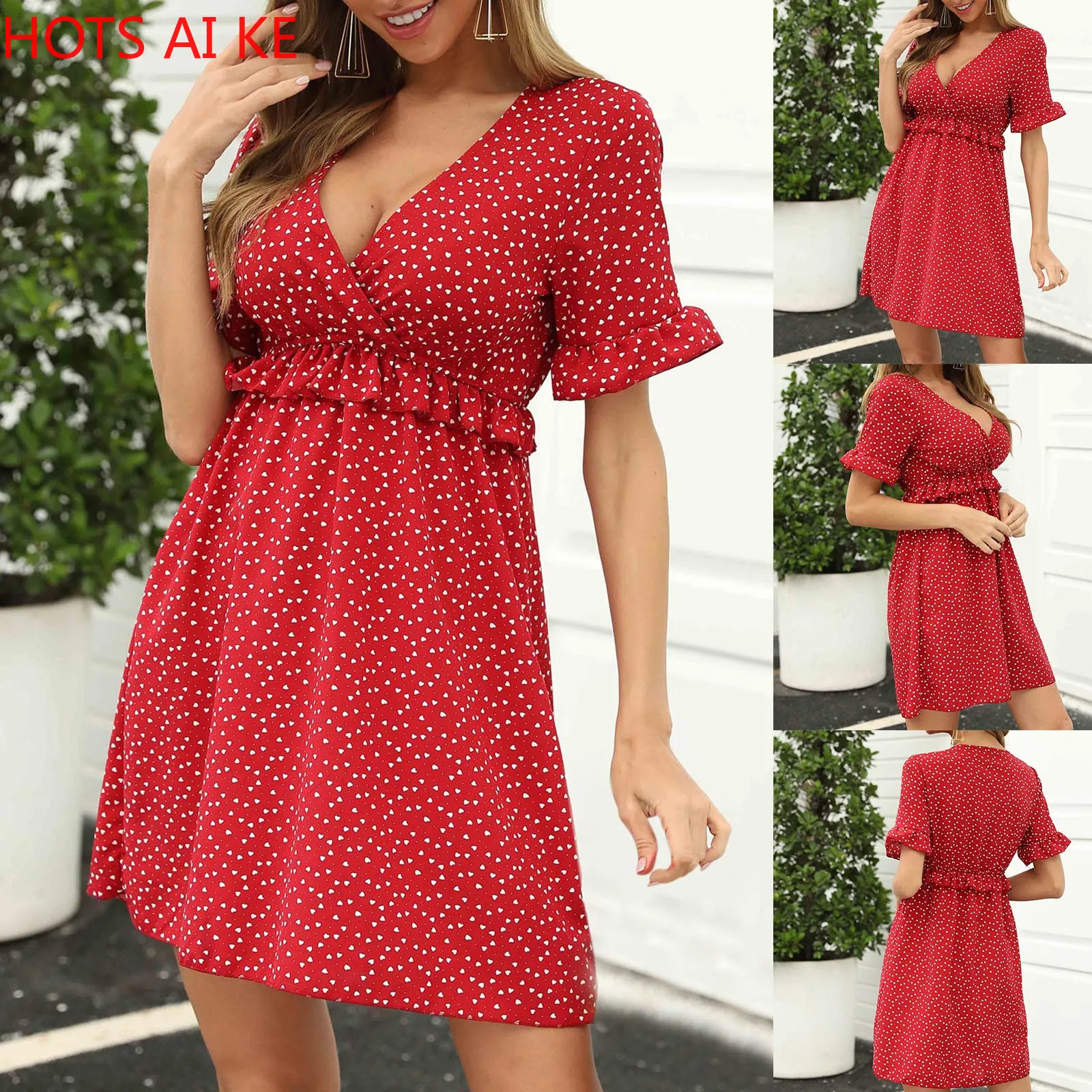 Women Summer Floral Print V-neckline Casual Short Sleeve Mini Dress Bohemian Polka Dot Femme Robe 2021
Women Summer Floral Print V-neckline Casual Short Sleeve Mini Dress Bohemian Polka Dot Femme Robe 2021