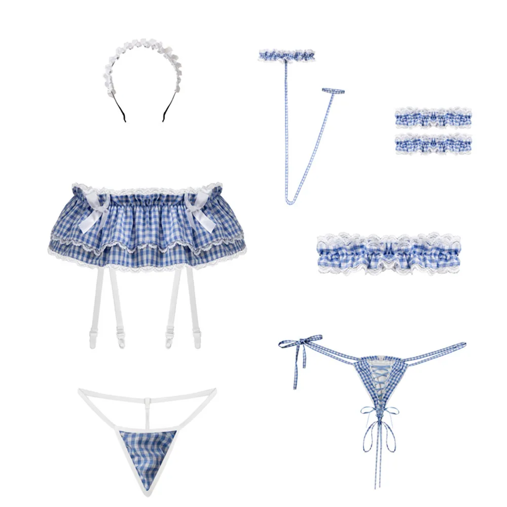 2021 Sexy Three Point Style Lingerie Maid Cosplay Costumes Classical Blue Check Erotic Lace Outfit Womens Body Suits Role Play
2021 Sexy Three Point Style Lingerie Maid Cosplay Costumes Classical Blue Check Erotic Lace Outfit Womens Body Suits Role Play