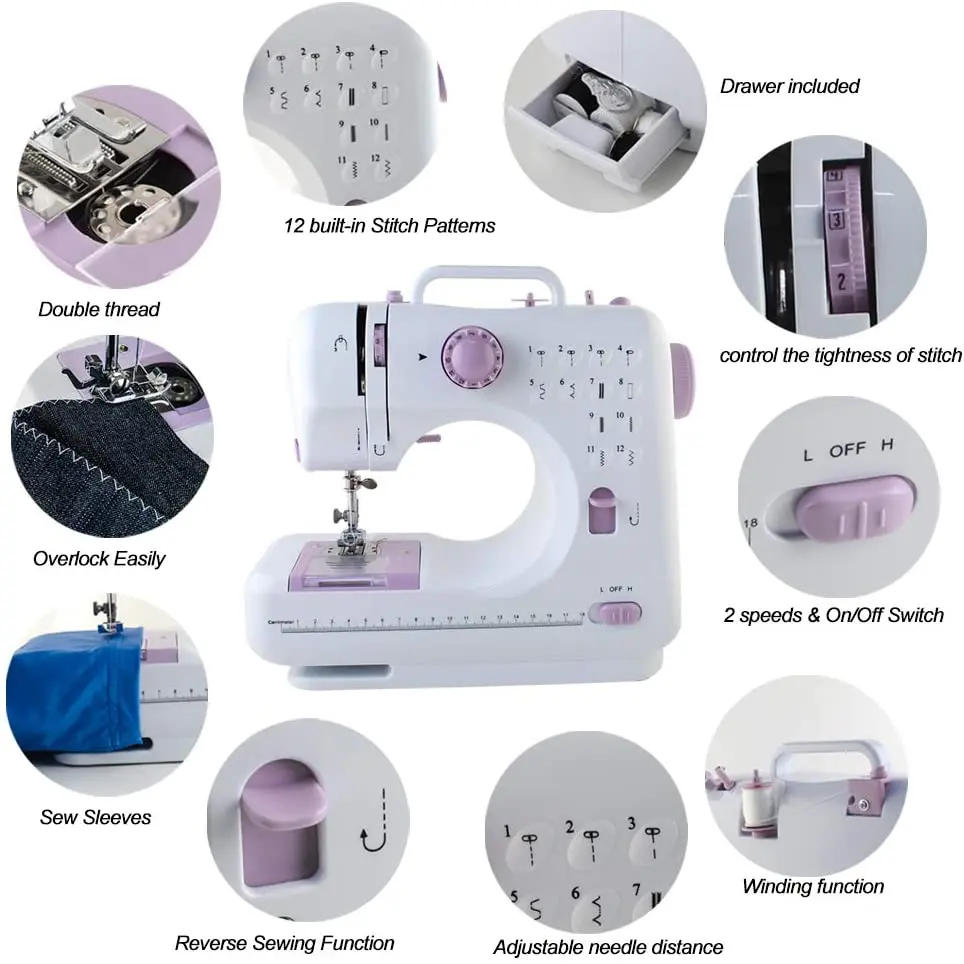 Portable Sewing Machine 12 Built-in Stitches Mini Sewing Machine for Beginner with Reverse Sewing 3 Replaceable Feet Extension
Portable Sewing Machine 12 Built-in Stitches Mini Sewing Machine for Beginner with Reverse Sewing 3 Replaceable Feet Extension