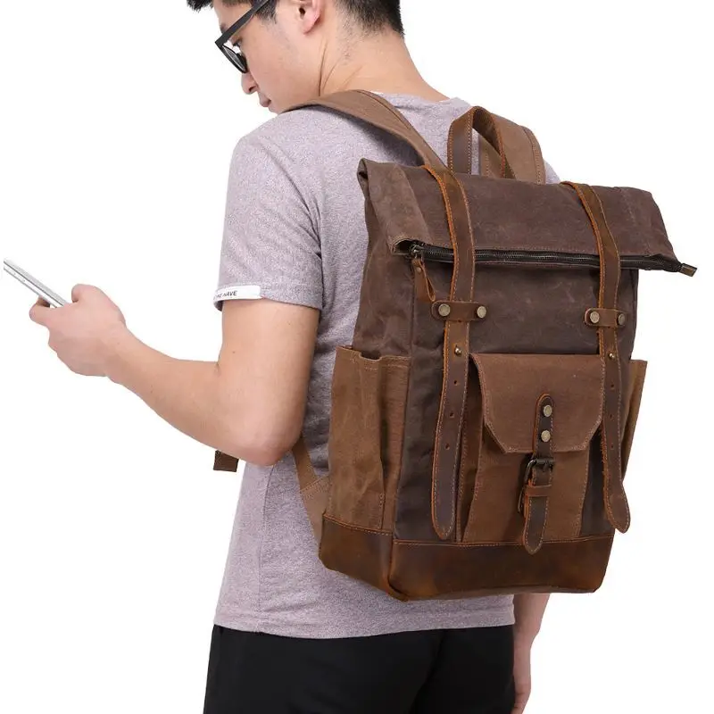 Yuandian backpack crazy horse skin backpack outdoor waterproof oil wax canvas bag student schoolbag Travel Backpack
Yuandian backpack crazy horse skin backpack outdoor waterproof oil wax canvas bag student schoolbag Travel Backpack
