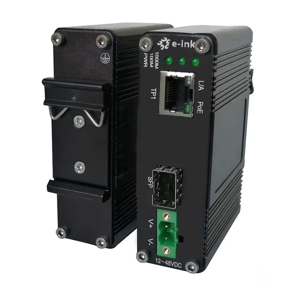 E-link Mini 100/1000Mbps SFP Dual Rate and 1 Port 10/100/1000Base-T with 60W PoE++ Industrial Media Converter with 12-48V
E-link Mini 100/1000Mbps SFP Dual Rate and 1 Port 10/100/1000Base-T with 60W PoE++ Industrial Media Converter with 12-48V