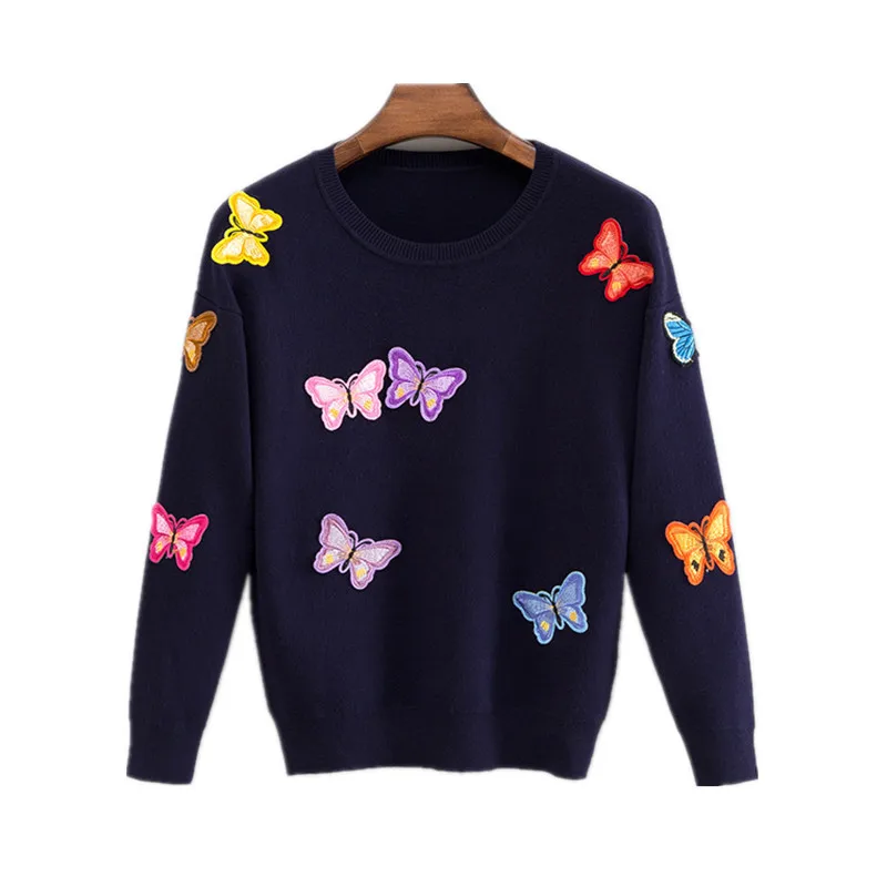 Корейский женский вязаный пуловер с вышивкой, свитер, женский свитер с бабочками и цветами, Женский трикотажный осенний свитер Фем
Корейский женский вязаный пуловер с вышивкой, свитер, женский свитер с бабочками и цветами, Женский трикотажный осенний свитер Фем