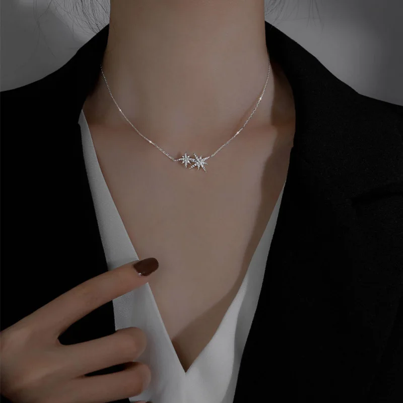 Exquisite Trendy 925 Sterling Silver Leaf Shape Necklace Shiny Zircon Star Pendant Woman Wedding Jewelry Birthday Surprise Gift
Exquisite Trendy 925 Sterling Silver Leaf Shape Necklace Shiny Zircon Star Pendant Woman Wedding Jewelry Birthday Surprise Gift