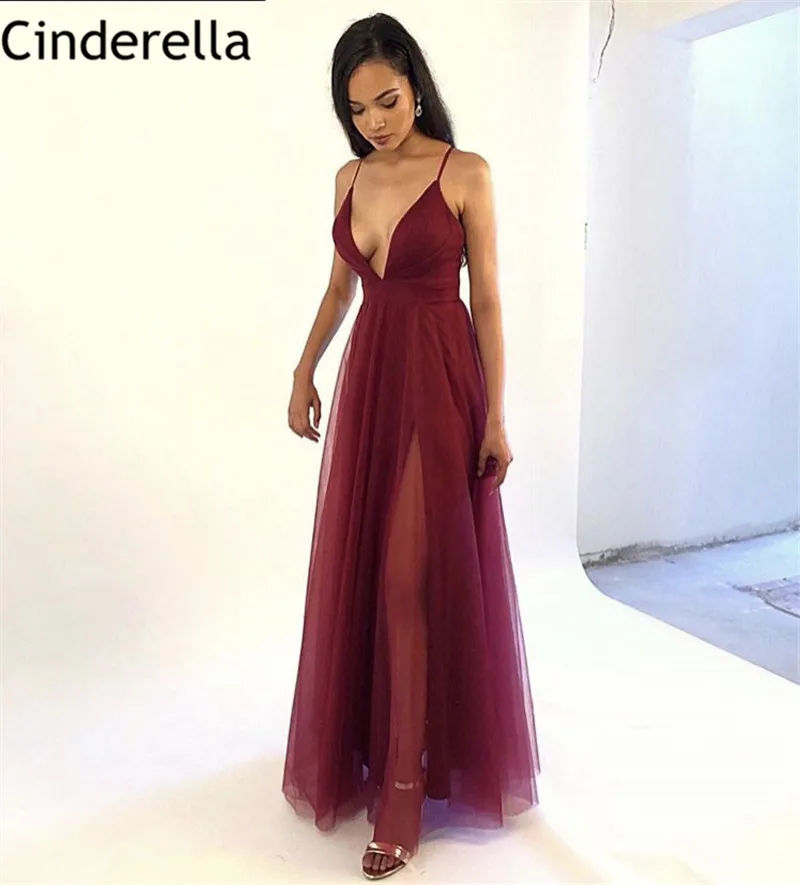 Sexy See Sheer Burgundy Deep V-Neck Spaghetti Straps Side Slit Tulle A-Line Prom Dresses vestidos de fiesta de noche
Sexy See Sheer Burgundy Deep V-Neck Spaghetti Straps Side Slit Tulle A-Line Prom Dresses vestidos de fiesta de noche